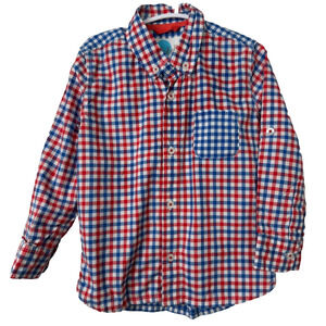 Baby Boden Boys Size 2-3Y Gingham Plaid Button Front Shirt Blue White Red LS D7